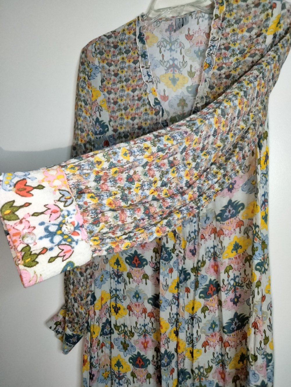 Blank London (Size S) Multicolored Floral V-Neck Long Sleeve Tunic Midi Dress - Picture 4 of 13